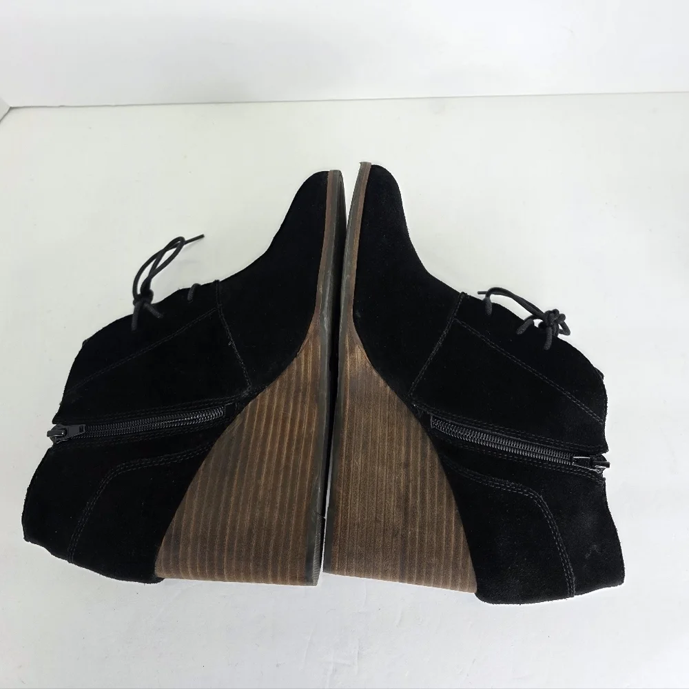 Lucky Brand Ankle Booties Shylow Women’s Black Wedge Suede Lace Up Zip Size 10M‎